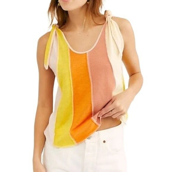 Free People Carousel Yellow Stripe Patchwork Tank Top - Picture 1 of 8
